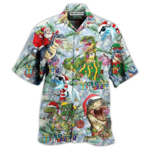 Dinosaur and Merry Christmas Hawaiian Shirt